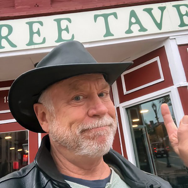 Bob pointing out the Green Tree Tavern